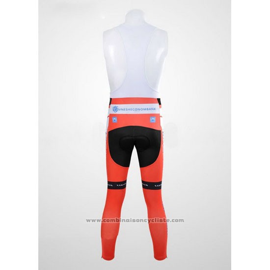 2012 Maillot Cyclisme Katusha Blanc et Orange Manches Longues et Cuissard